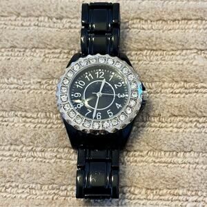 Black Stainless Steel Bling watch Needs Battery NWOT
